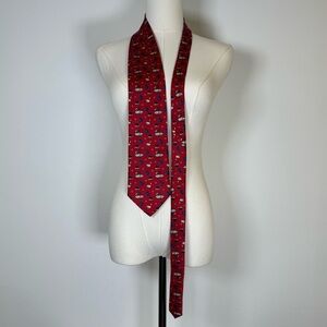 Mates Como 100% Silk Tie Made In Italy Red And Blue Geese & Pumpkins 57.5” Long